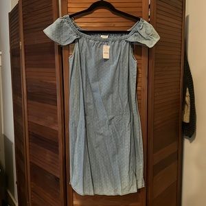 J. Crew Indigo Dobby Off The Shoulder Dress